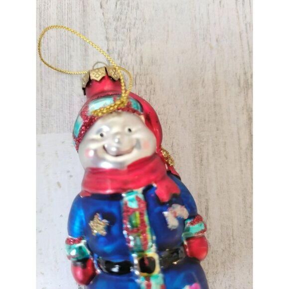 Snowman star candy cane glitter blown glass ornament Xmas decor - Picture 2 of 7